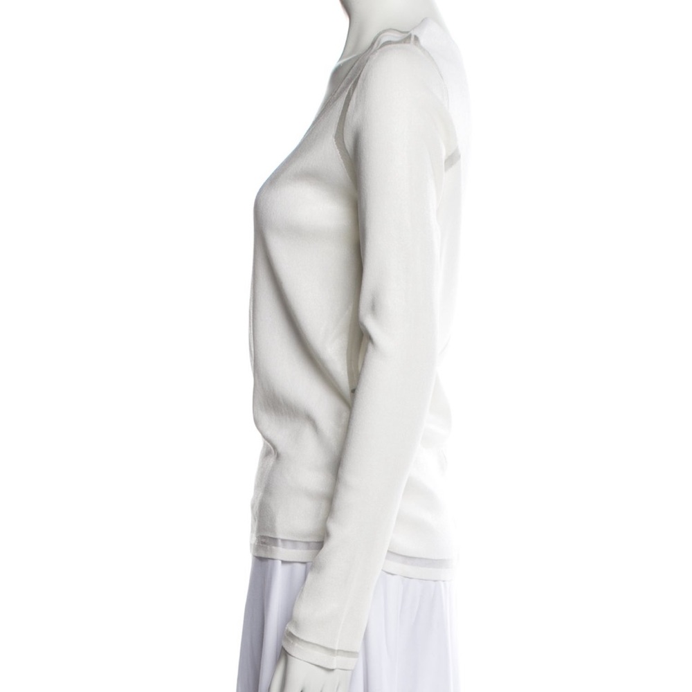 Tom Ford White V Neck Sweater with sheer panels. - Picture 2 of 3
